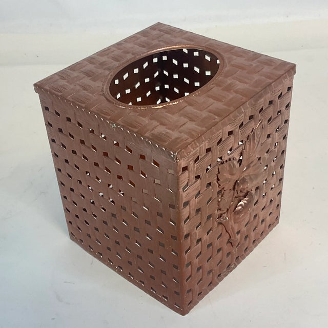 Mid 20th Century Mid-Century Hollywood Regency Faux Woven Basket Metal Tissue Box Cover For Sale - Image 5 of 9