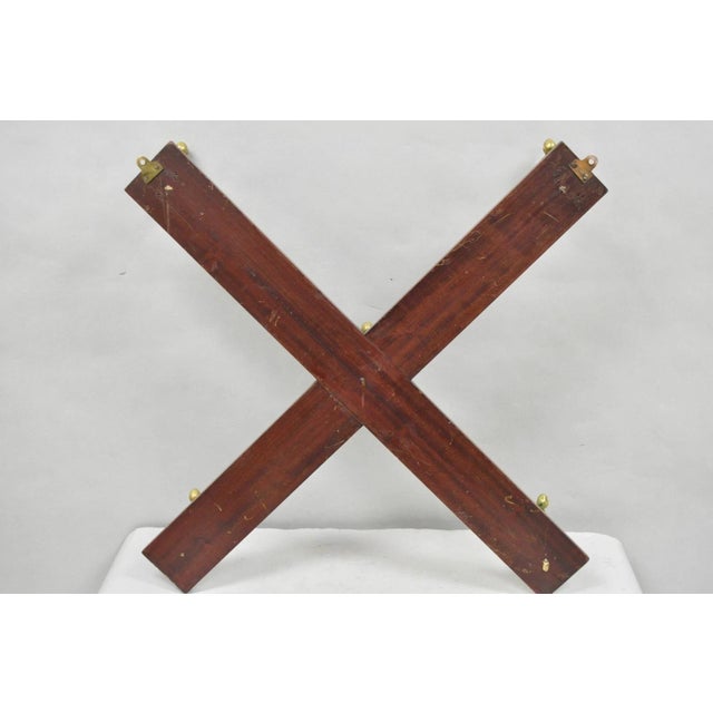 Antique Victorian Mahogany X-Form Wall Coat Rack W/ Brass Knight's Helmet Hooks For Sale - Image 11 of 14
