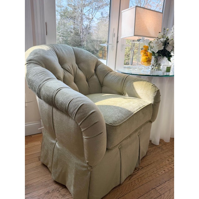 Custom Kravet Lounge Chair and Ottoman Upholstered in Embroidered Floral Colefax & Fowler Custom upholstered in a soft...