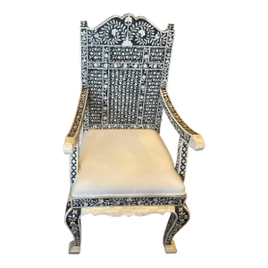 Late 20th Century Ango Indian Black White Bone Inlay Chair