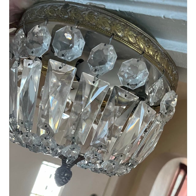 Petite Empire French Crystal Basket Chandelier, 1920s For Sale - Image 11 of 12