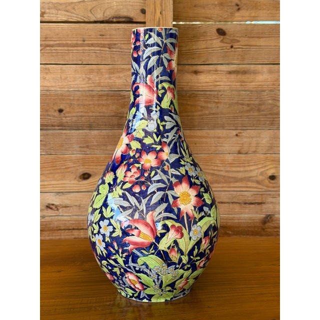 Antique Art Nouveau Etruria Cretona Polychrome Floral Bottle Vase - 18" For Sale - Image 12 of 12