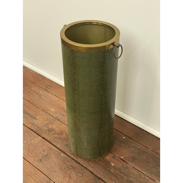 Gabriella Crespi Faux Green Lizard Skin Umbrella Stand For Sale - Image 4 of 13