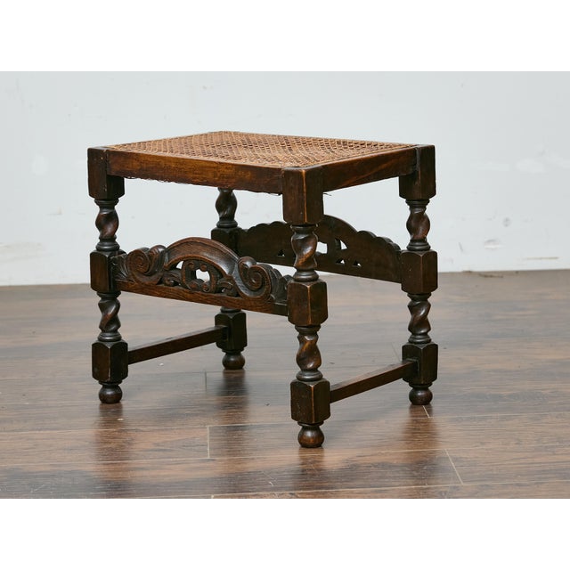 English Jacobean Style Seat Bench with Carved Apron, circa 1900 For Sale - Image 10 of 12