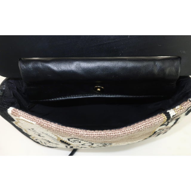 Moon Bags by Patricia Smith Needlepoint Leather & Hand Painted Lacquer Wood Handbag For Sale - Image 10 of 15