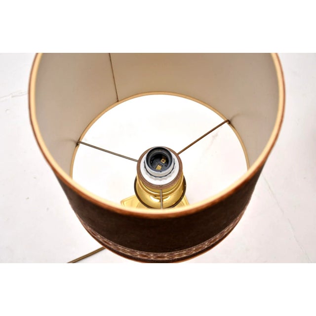 Metal Vintage Brass Table Lamps with Velvet Shades, 1970s, Set of 2 For Sale - Image 7 of 10