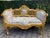 Vintage French Louis XVI Settee in Gilded Beech Wood, Mint Damask & Cream Velvet For Sale - Image 11 of 11