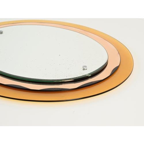 Italian Oval Orange and Pink Beveled Mirror attributed to Antonio Lupi for Cristal Luxor, 1960s For Sale - Image 14 of 18