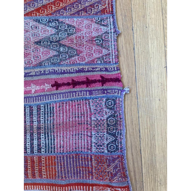 Vintage Pink Hand Woven Aguayo Wool Textile Peruvian 46" by 40" For Sale - Image 4 of 10