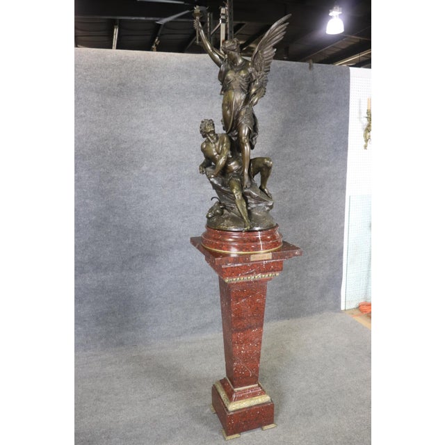 Rouge Marble Pedestal With Bronze E. Piccault Statue For Sale - Image 12 of 18