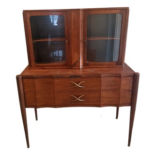 1950s Mid-Century Modern Brown-Saltman Two-Piece Walnut China Cabinet Credenza For Sale