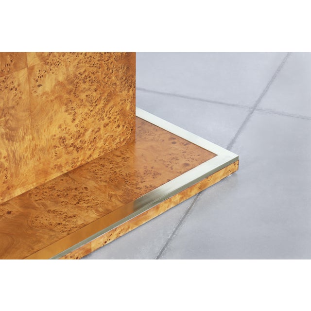 Canary Yellow Vintage Burl Wood and Brass Dining Table by Thomasville For Sale - Image 8 of 14