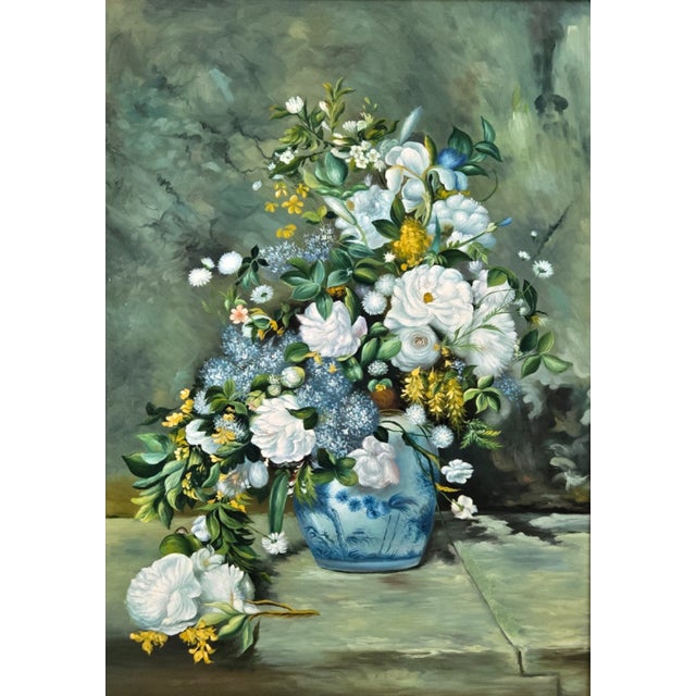 Realism 1960s Chelsea House Floral Still Life Oil Painting After Renoir For Sale - Image 3 of 17
