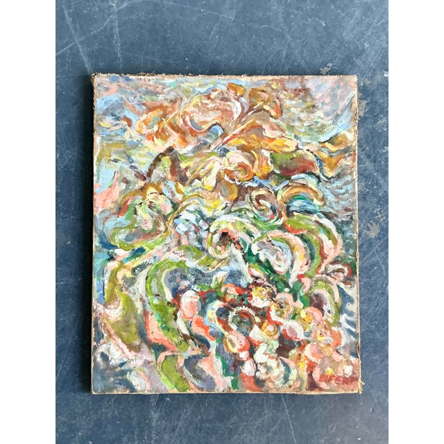 Green Vintage Boho Abstract Oil Painting on Canvas For Sale - Image 8 of 9