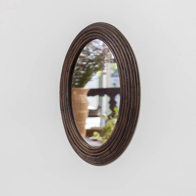 French 1960s French Rattan Oval Mirror For Sale - Image 3 of 9