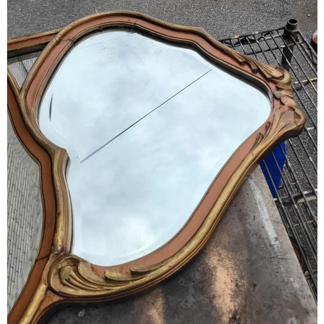 1920 Louis XV Style Triple Gilded Wall Mirror Gold Rococo Accent For Sale - Image 10 of 17