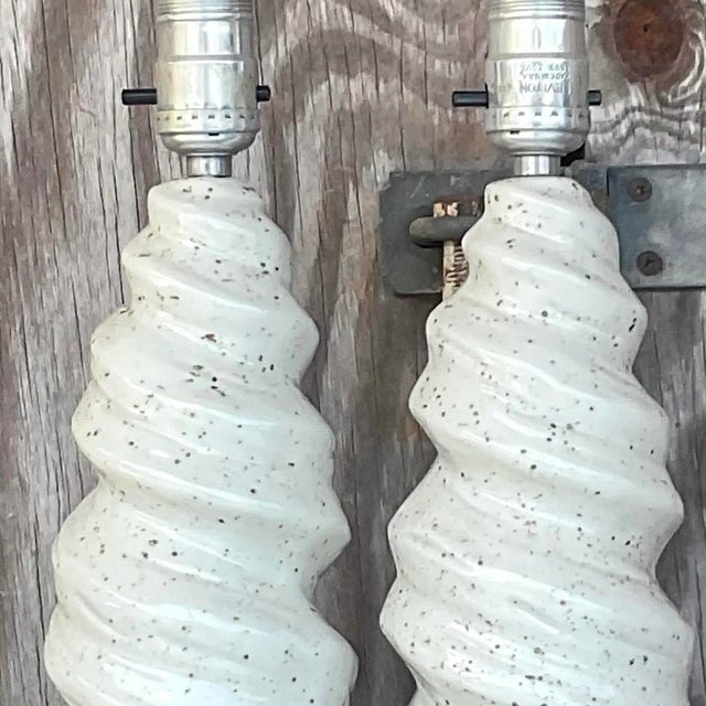 Vintage Glazed Ceramic Twist Table Lamps - a Pair For Sale - Image 12 of 14