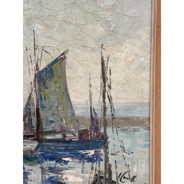 Mid-Century Modern Inge Camill, Boats in Harbour, 1950s, Oil on Canvas, Framed For Sale - Image 3 of 18