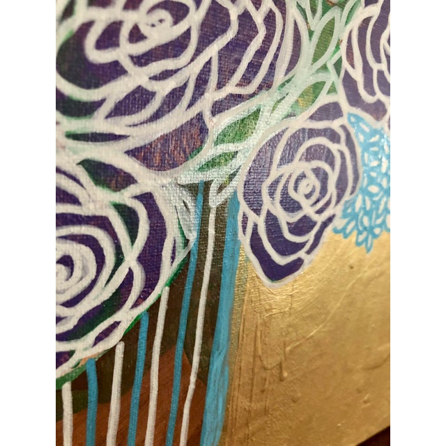 Original Painting on Canvas by CL Auker “Roses on Gold With Blue” For Sale - Image 4 of 9