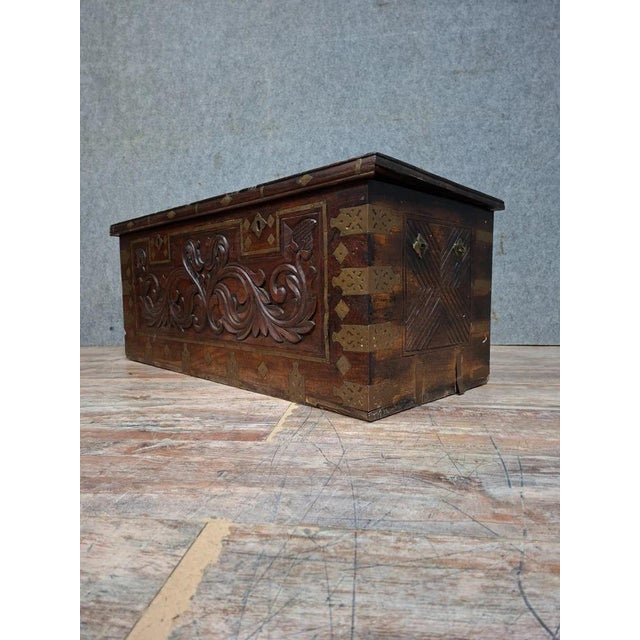 Antique 19th Century Oriental Carved Wood and Gilt Brass Chest For Sale - Image 10 of 12