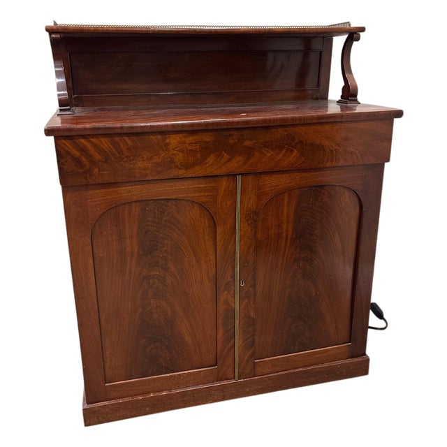 Mid 20th Century English Regency Style Mahogany Chiffonier Cabinet With Gallery Shelf For Sale
