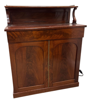 Mid 20th Century English Regency Style Mahogany Chiffonier Cabinet With Gallery Shelf