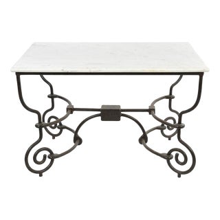Iron Table with Marble Top For Sale