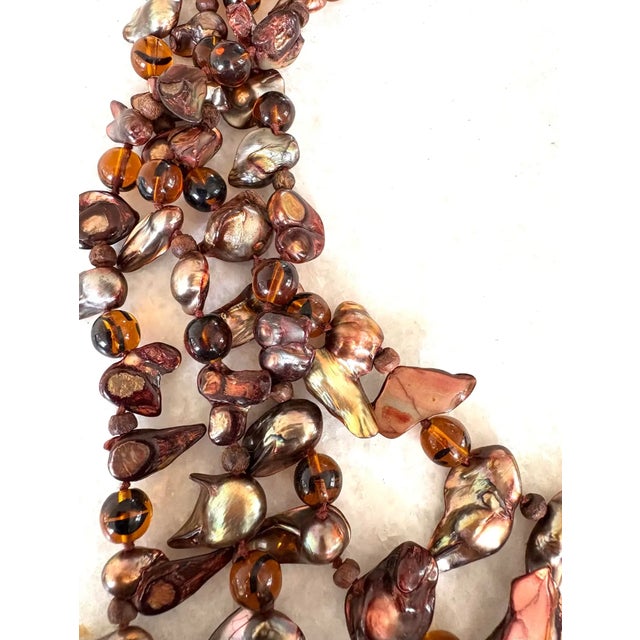 Coastal Vintage Multi-Stand Freshwater Pearl Bib Style Beaded Necklace For Sale - Image 3 of 4