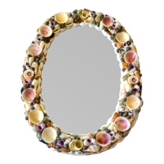Handcrafted Seashell Oval Mirror – Coastal Beach House Decor, Velvet Backing For Sale