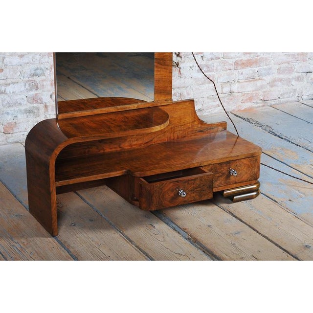 Glass Art Deco Dressing Table in Walnut Veneer, Czech, 1930s For Sale - Image 7 of 18