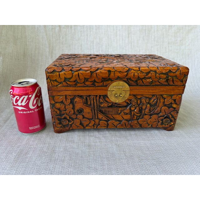 Vintage Chinese Camphor Carved Chest Box For Sale - Image 15 of 17