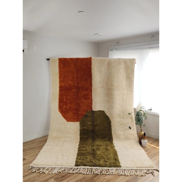 Contemporary Orange Green Color Block Wool Moroccan Rug For Sale - Image 16 of 18