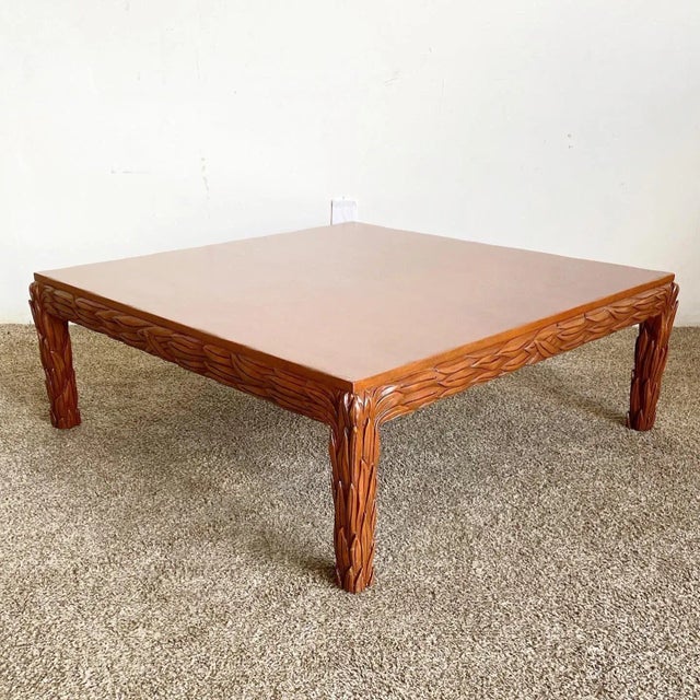 Hand Carved Wooden Leaves Square Coffee Table For Sale - Image 12 of 12