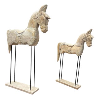 Decorative Wooden Horse Sculptures (Pair) For Sale