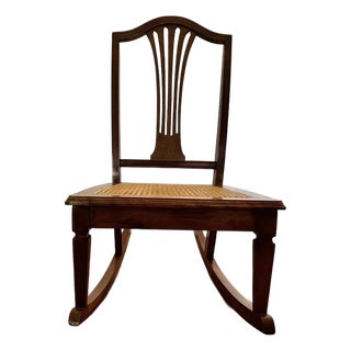 Vintage Cane Seat Rocking Chair in British Colonial Style For Sale