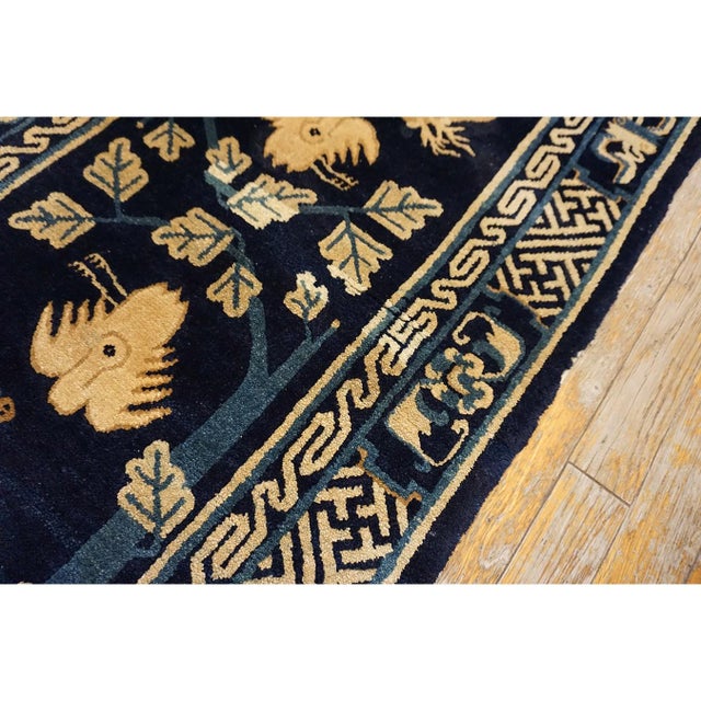 Chinese 1920s Navy Blue Animals Traditional Antique Chinese Baotou Rug 2'2"x4'6" Knotted For Sale - Image 3 of 9