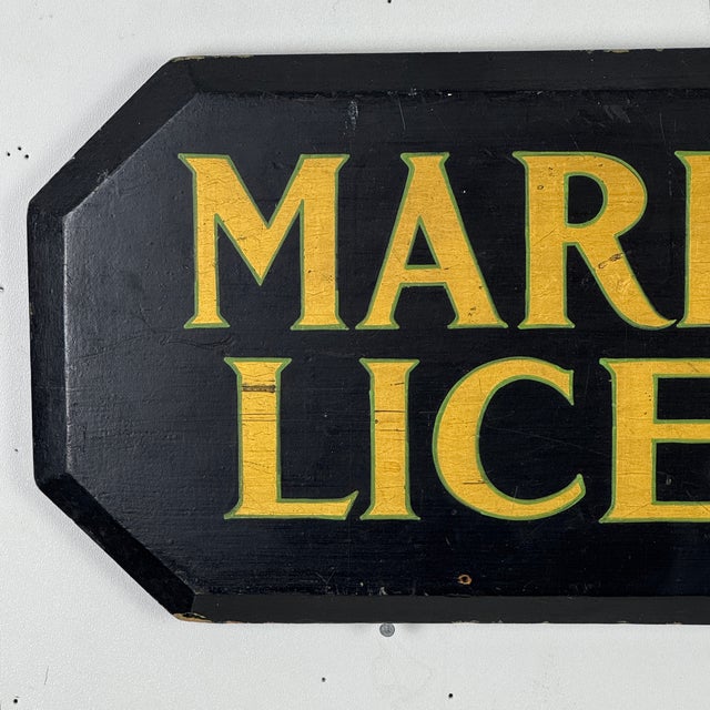 American Early 20th Century "Marriage License" Wood Sign in Gold Letters and With Original Brackets For Sale - Image 3 of 9
