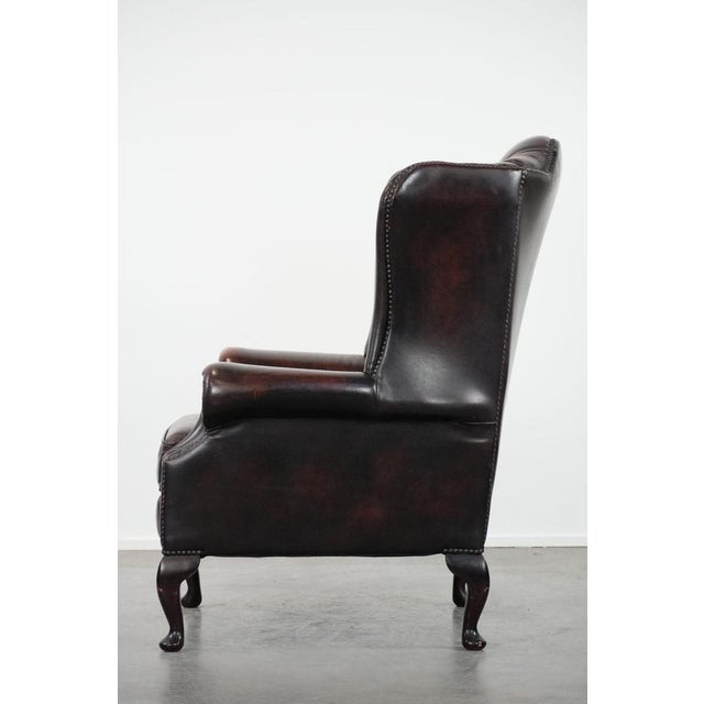 1990s Chesterfield Wing Chair in Brown Cowhide Leather For Sale - Image 5 of 14