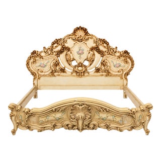 1970s Italian Antique Rococo Baroque Queen Size Headboard and Foot Board For Sale