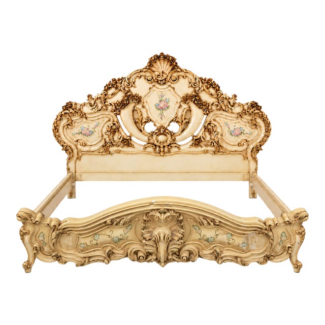1970s Italian Antique Rococo Baroque Queen Size Headboard and Foot Board For Sale