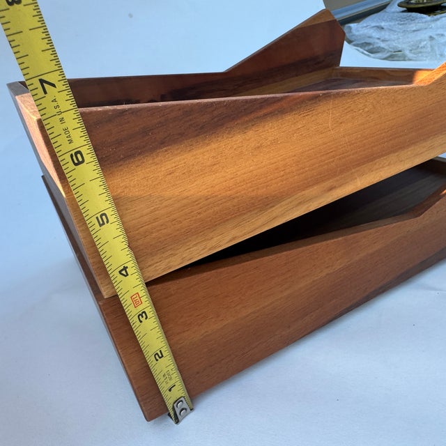 Brown Contemporary European Beech Wood Two Tiered Letter Tray- 2 Pieces For Sale - Image 8 of 12