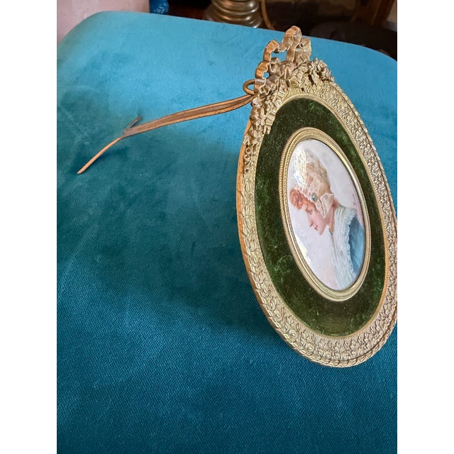 Late 19th Century Rare Signed Antique French Louis XVI Style Miniature Portrait in Ormolu Frame Signed Bussy For Sale - Image 9 of 11