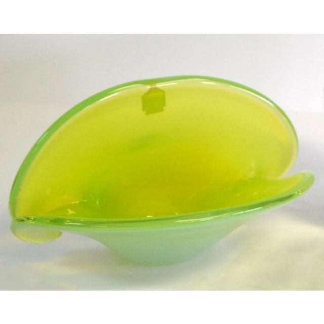 Cenedese Blown Murano Art Glass Neon Green and Clear Encased Bowl Vessel For Sale - Image 9 of 12