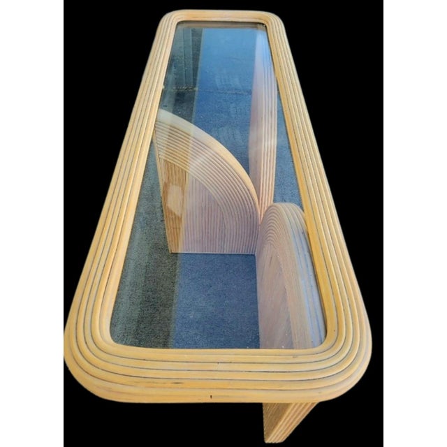 Vintage Gabriella Crespi Style Arched Pencil Reed Glass Top Mid Century Console Table For Sale - Image 11 of 11
