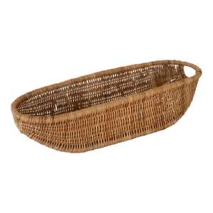 Large Vintage Boat-Shaped Wicker Rattan Basket With Handles