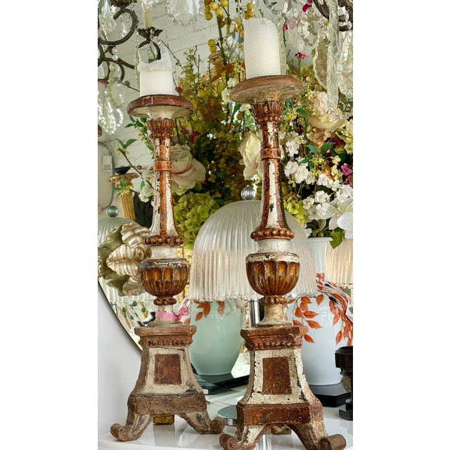 Wood 18th Century Italian Giltwood Cathedral Altar Candlesticks For Sale - Image 7 of 8