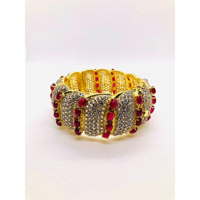 Ruby Red Bochic "Capri" Vintage Natural Ruby & White Topaz Bangle Set In 18K Gold & Silver For Sale - Image 8 of 11