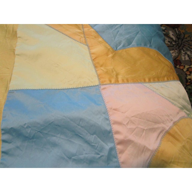 Vintage 60's Satin Crazy Quilt 15 Blocks Hand Tied Long Twin Percale Back Guc For Sale - Image 11 of 11
