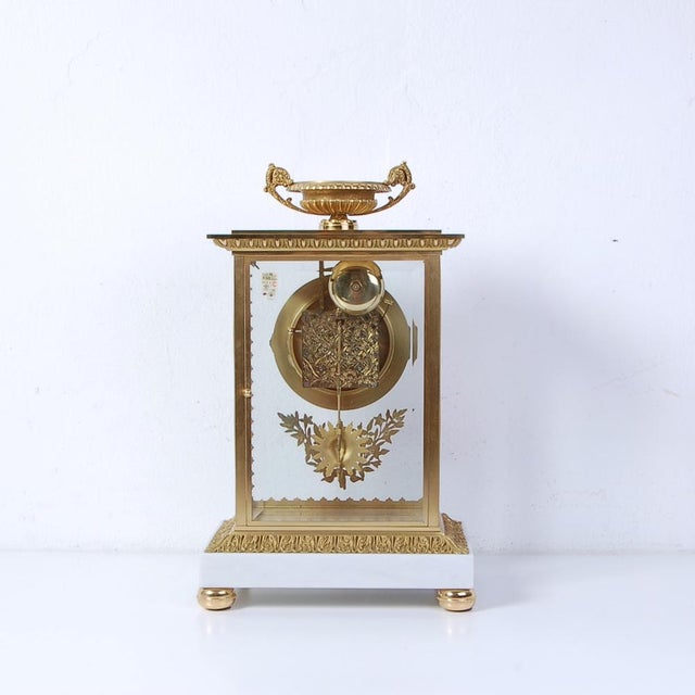 Empire Napoleon III Style Table Clock with White Carrara Marble Base, 1980s For Sale - Image 11 of 14