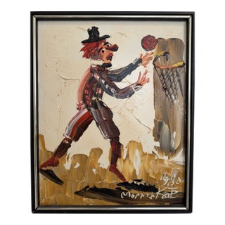 1980 Morris Katz (1931–2010) Original Oil Painting Clown Impasto Palette Knife For Sale